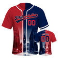 Custom Embroidered Philadelphia City Skyline Baseball Jersey, Hip-Hop Two-tone Design, Personalized Your Name & Number