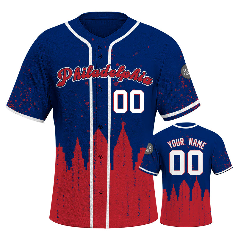 Custom Embroidered Philadelphia City Skyline Baseball Jersey, Hip-Hop Inkjet Design, Personalized Your Name & Number