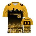 Custom Embroidered Pittsburgh City Skyline Football Jersey, Personalized Football Sports T-Shirts For Men Women Youth Boy