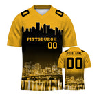 Custom Embroidered Pittsburgh City Skyline Football Jersey, Personalized Football Sports T-Shirts For Men Women Youth Boy