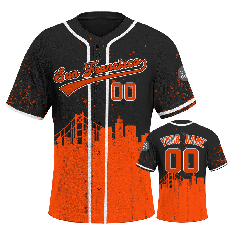 Custom Embroidered San Francisco City Skyline Baseball Jersey, Hip-Hop Inkjet Design, Personalized Your Name & Number