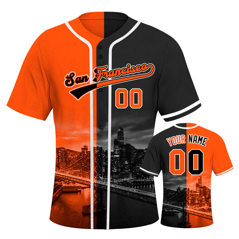 Custom Embroidered San Francisco City Skyline Baseball Jersey, Hip-Hop Two-tone Design, Personalized Your Name & Number