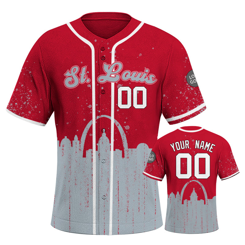 Custom Embroidered St. Louis City Skyline Baseball Jersey, Hip-Hop Inkjet Design, Personalized Your Name & Number