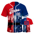 Custom Embroidered Texas City Skyline Baseball Jersey, Hip-Hop Two-tone Design, Personalized Your Name & Number