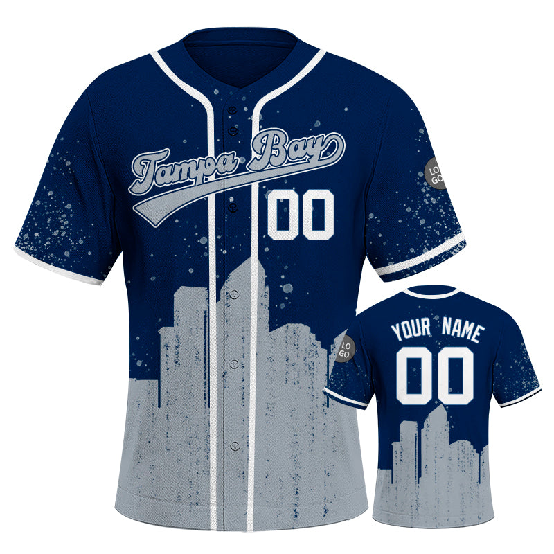 Custom Embroidered Tampa Bay City Skyline Baseball Jersey, Hip-Hop Inkjet Design, Personalized Your Name & Number