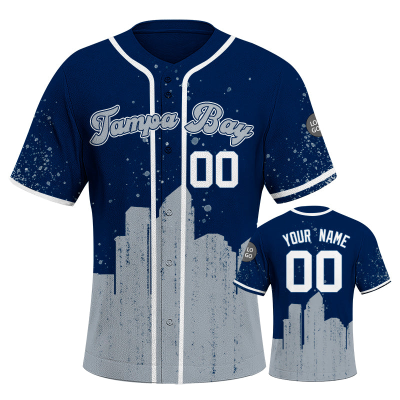 Custom Embroidered Tampa Bay City Skyline Baseball Jersey, Hip-Hop Inkjet Design, Personalized Your Name & Number