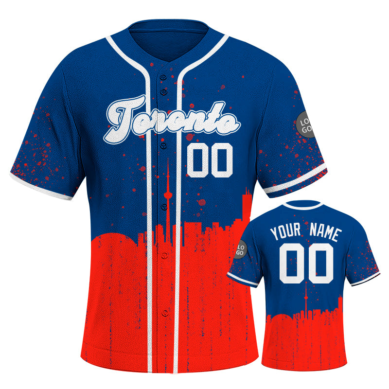 Custom Embroidered Toronto City Skyline Baseball Jersey, Hip-Hop Inkjet Design, Personalized Your Name & Number