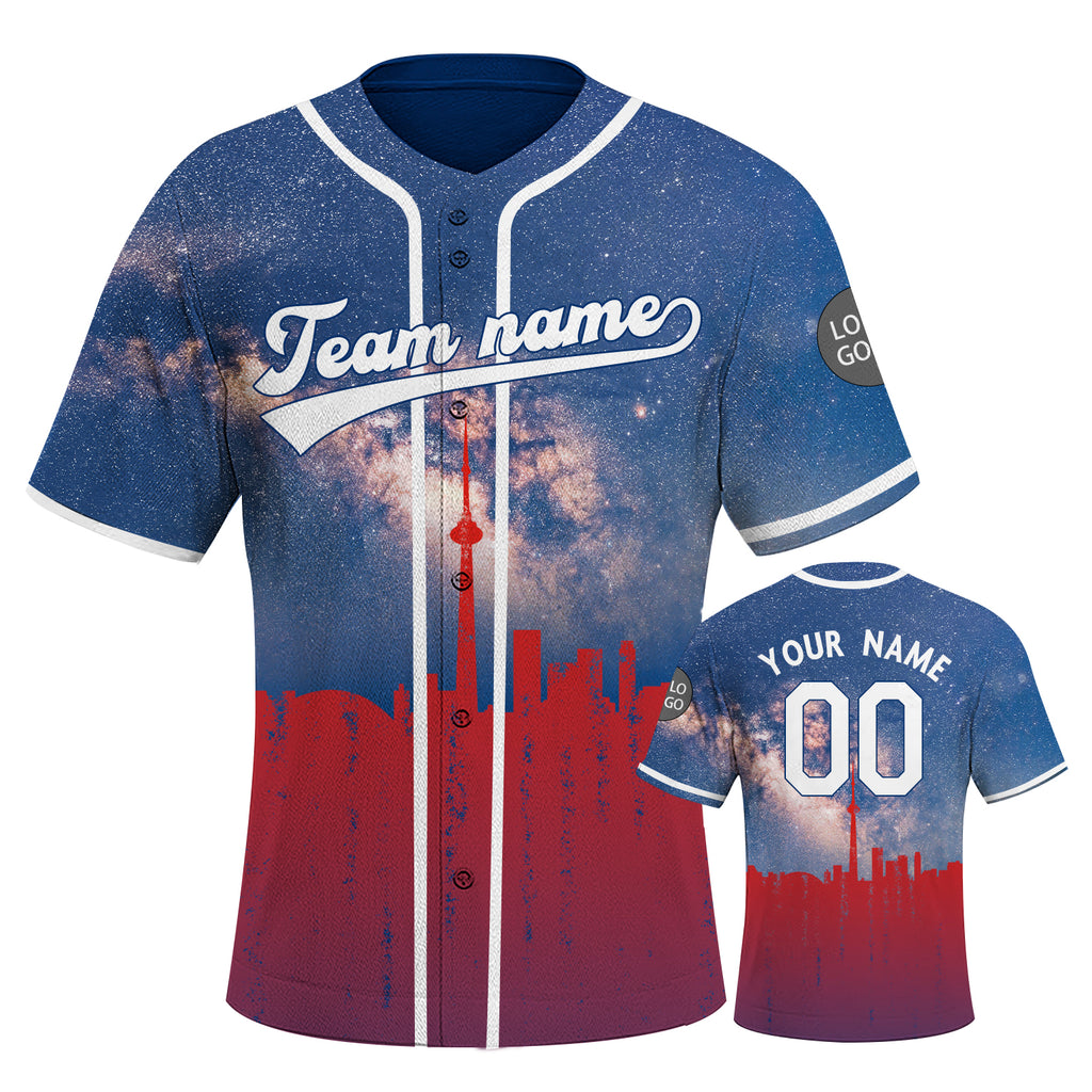 Custom Embroidered Toronto City Skyline Baseball Jersey, Hip-Hop Galaxy Design, Personalized Your Name & Number