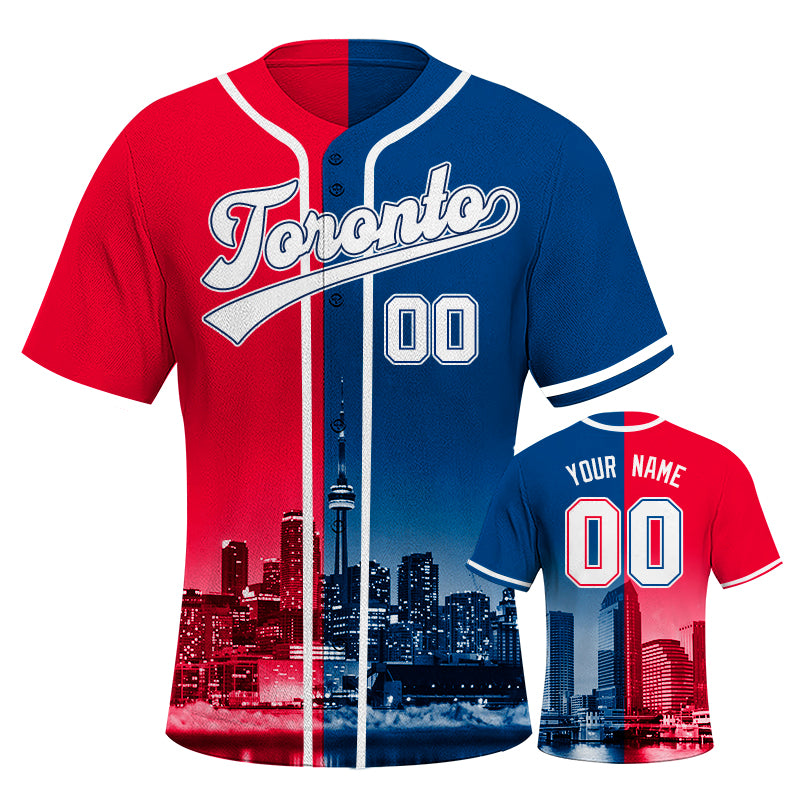 Custom Embroidered Toronto City Skyline Baseball Jersey, Hip-Hop Two-tone Design, Personalized Your Name & Number