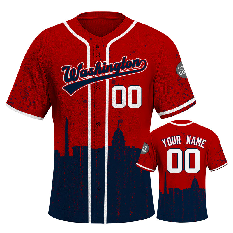 Custom Embroidered Washington City Skyline Baseball Jersey, Hip-Hop Inkjet Design, Personalized Your Name & Number