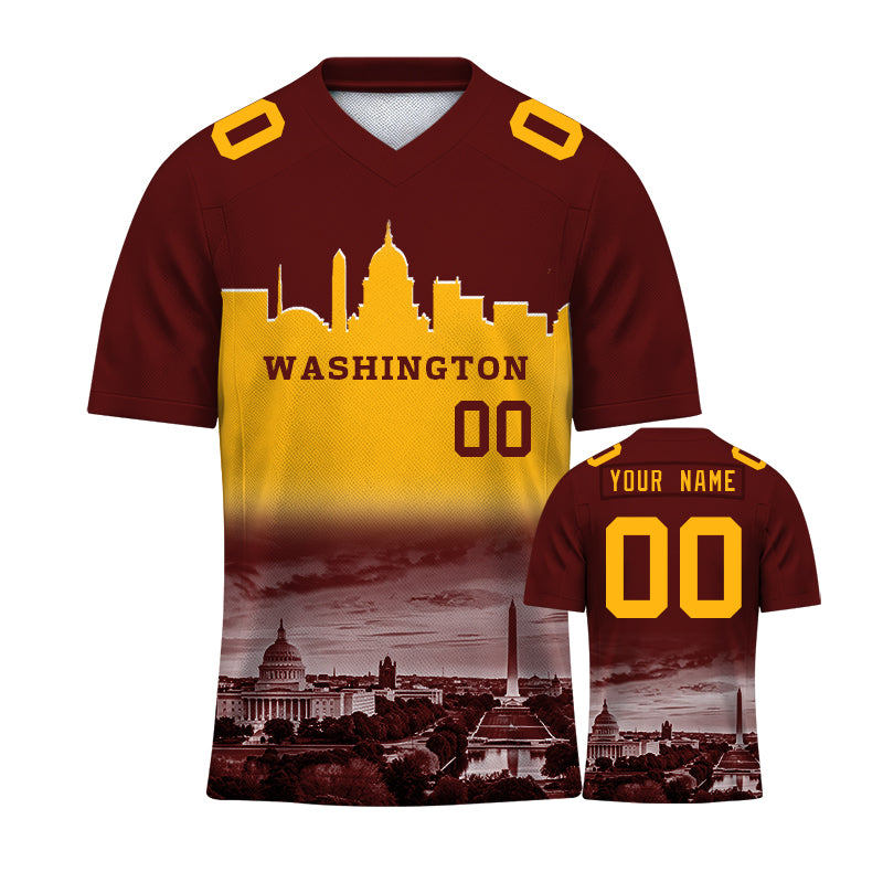 Custom Embroidered Washington City Skyline Football Jersey, Personalized Football Sports T-Shirts For Men Women Youth Boy