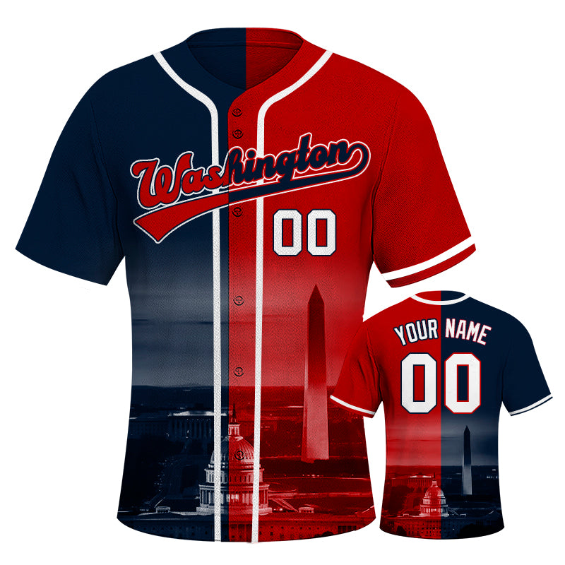 Custom Embroidered Washington City Skyline Baseball Jersey, Hip-Hop Two-tone Design, Personalized Your Name & Number