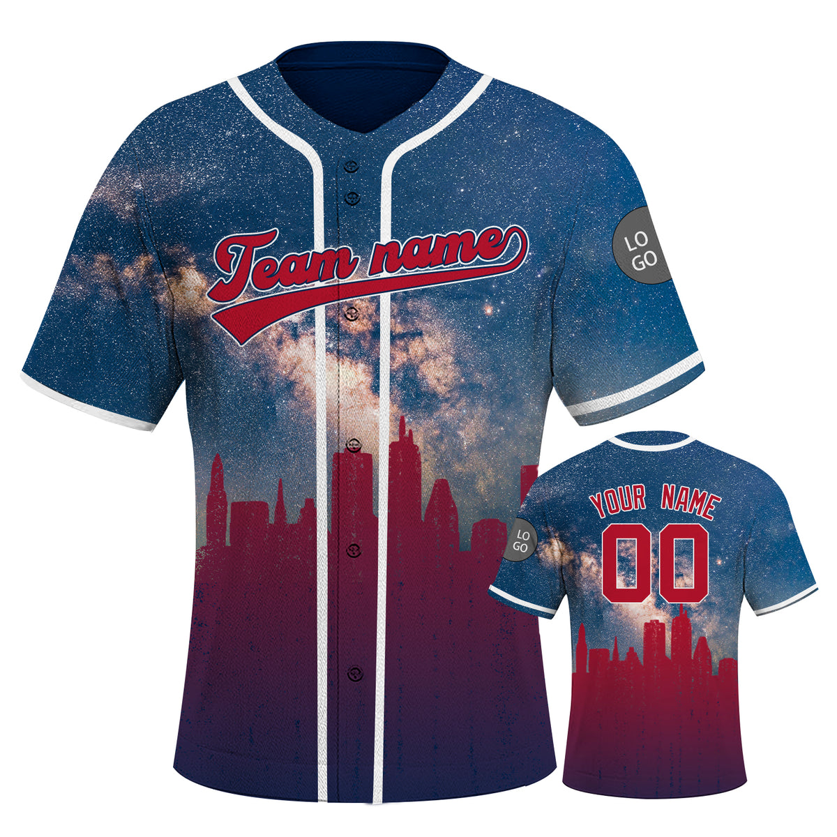 Custom Embroidered BOSTON City Skyline Baseball Jersey, Hip-Hop Galaxy Design, Personalized Your Name & Number