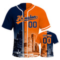 Custom Embroidered Houston City Skyline Baseball Jersey, Hip-Hop Two-tone Design, Personalized Your Name & Number