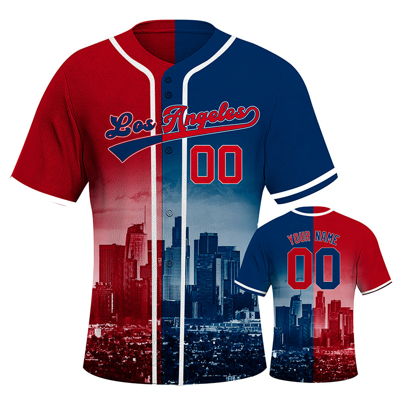 Custom Embroidered Los Angeles City Skyline Baseball Jersey, Hip-Hop Two-tone Design, Personalized Your Name & Number