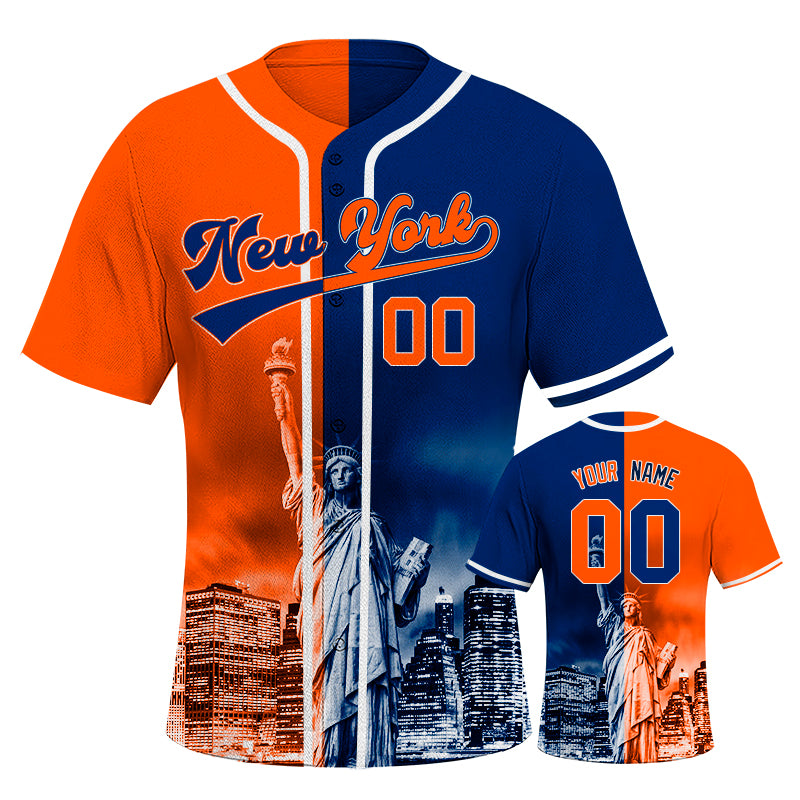 Custom Embroidered New York City Skyline Baseball Jersey, Hip-Hop Two-tone Design, Personalized Your Name & Number