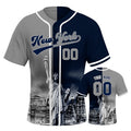 Custom Embroidered New York City Skyline Baseball Jersey, Hip-Hop Two-tone Design, Personalized Your Name & Number