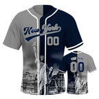 Custom Embroidered New York City Skyline Baseball Jersey, Hip-Hop Two-tone Design, Personalized Your Name & Number