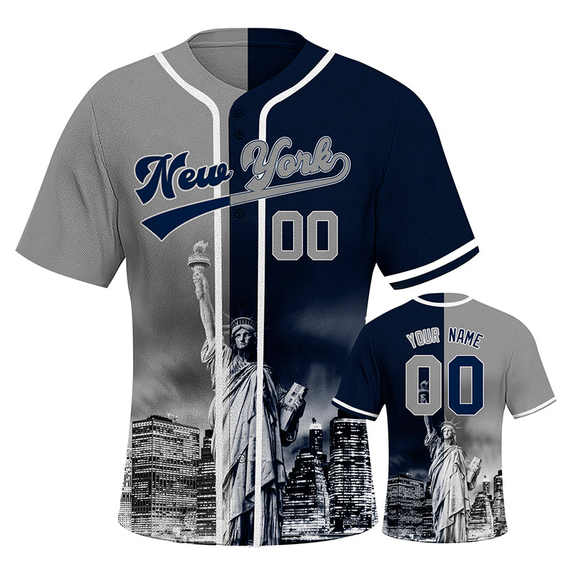 Custom Embroidered New York City Skyline Baseball Jersey, Hip-Hop Two-tone Design, Personalized Your Name & Number