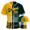 Custom Embroidered Oakland City Skyline Baseball Jersey, Hip-Hop Two-tone Design, Personalized Your Name & Number