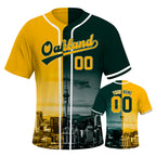 Custom Embroidered Oakland City Skyline Baseball Jersey, Hip-Hop Two-tone Design, Personalized Your Name & Number