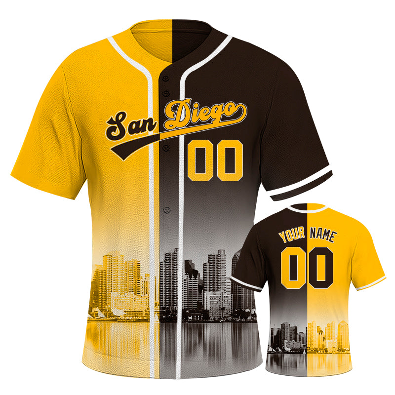 Custom Embroidered San Diego City Skyline Baseball Jersey, Hip-Hop Two-tone Design, Personalized Your Name & Number