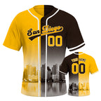 Custom Embroidered San Diego City Skyline Baseball Jersey, Hip-Hop Two-tone Design, Personalized Your Name & Number
