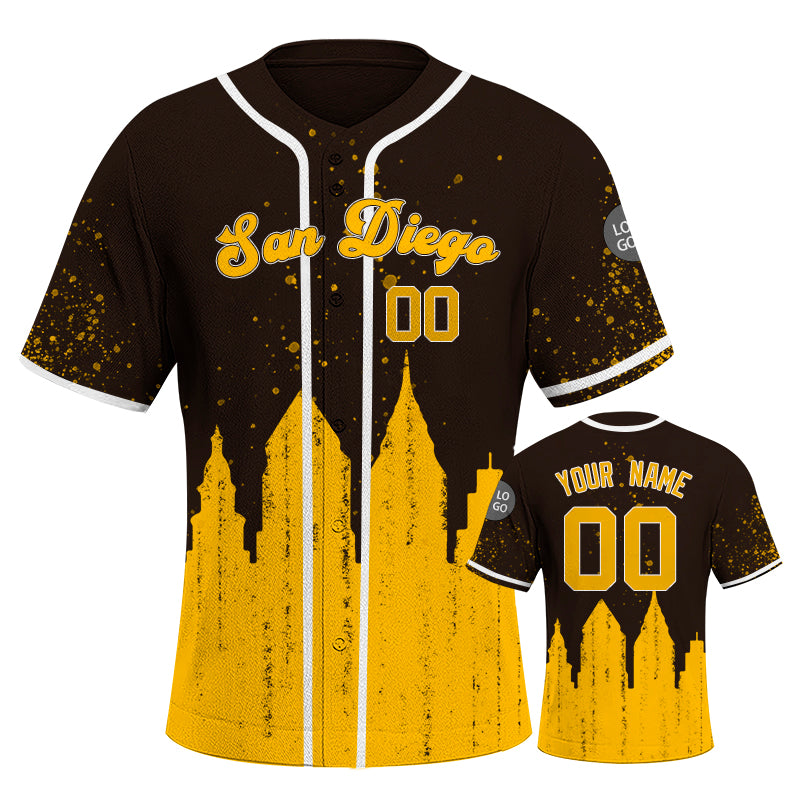 Custom Embroidered San Diego City Skyline Baseball Jersey, Hip-Hop Inkjet Design, Personalized Your Name & Number