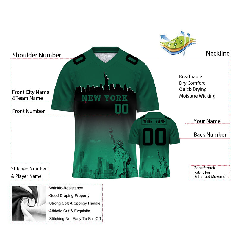 Custom Embroidered New York City Skyline Football Jersey, Personalized Football Sports T-Shirts For Men Women Youth Boy