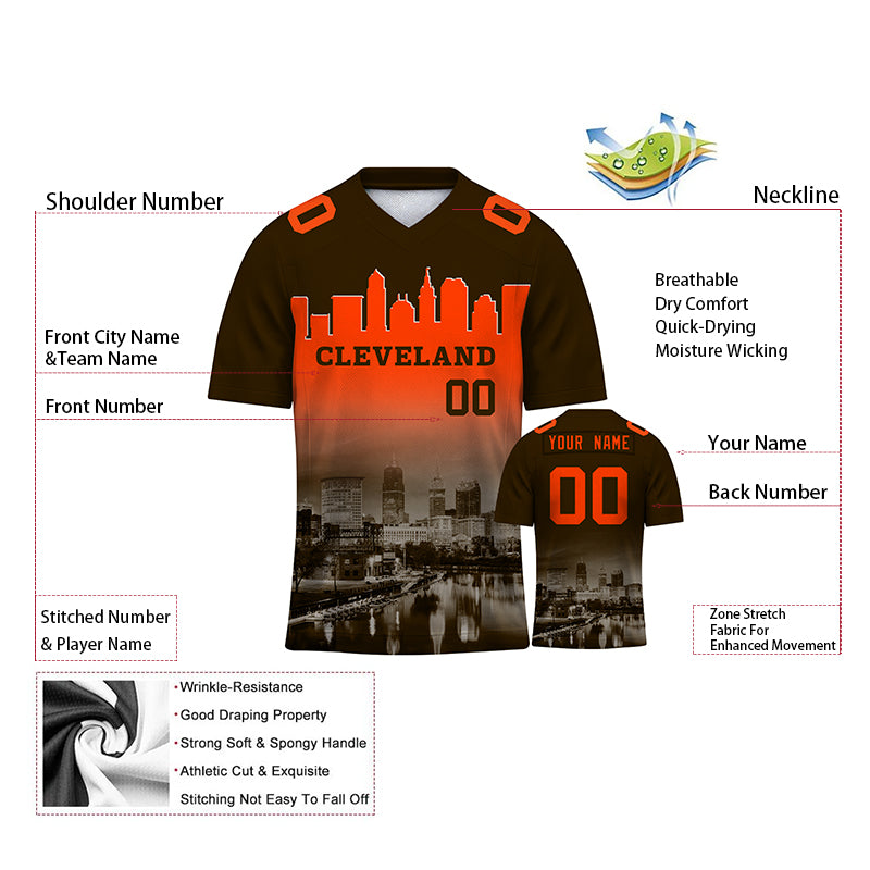 Custom Embroidered Cleveland City Skyline Football Jersey, Personalized Football Sports T-Shirts For Men Women Youth Boy