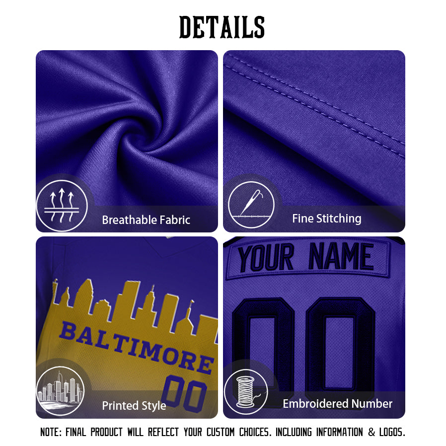 Custom Embroidered Baltimore City Skyline Football Jersey, Personalized Football Sports T-Shirts For Men Women Youth Boy
