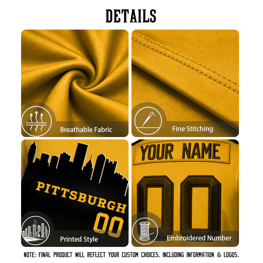 Custom Embroidered Pittsburgh City Skyline Football Jersey, Personalized Football Sports T-Shirts For Men Women Youth Boy