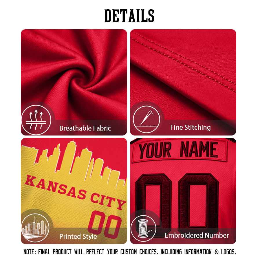 Custom Embroidered Kansas City Skyline Football Jersey, Personalized Football Sports T-Shirts For Men Women Youth Boy