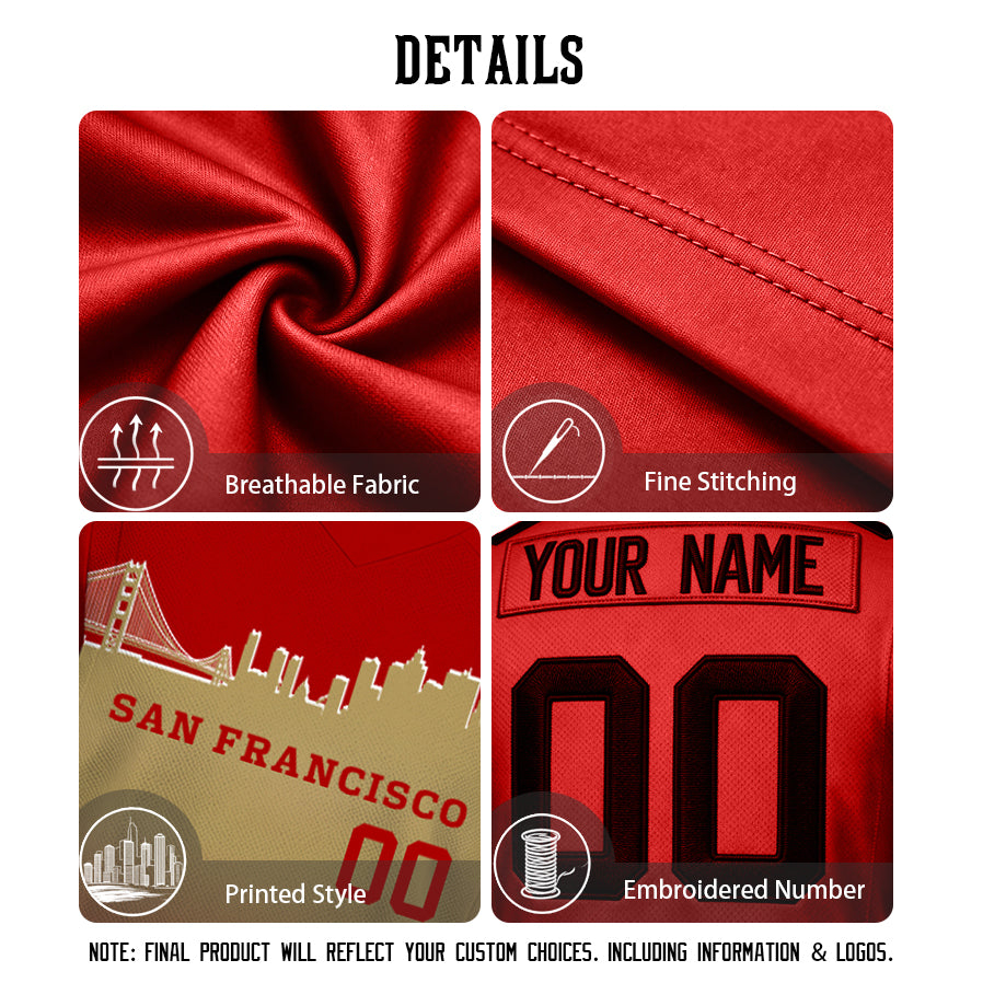 Custom Embroidered San Francisco City Skyline Football Jersey, Personalized Football Sports T-Shirts For Men Women Youth Boy