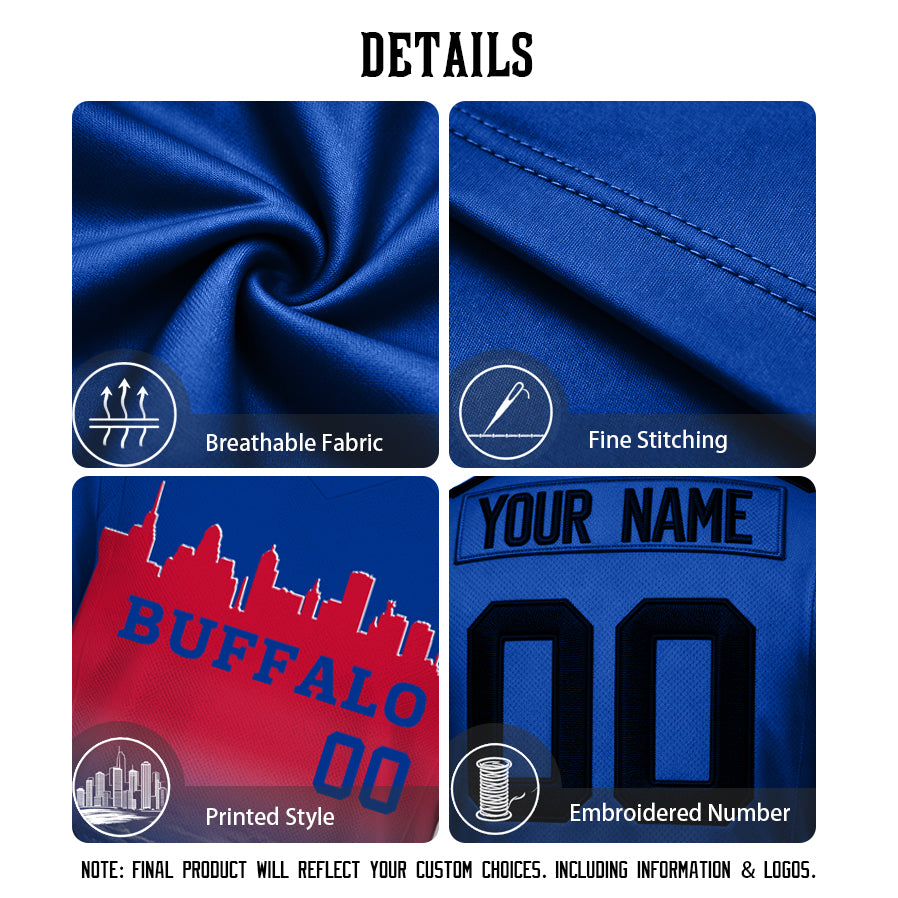 Custom Embroidered Buffalo City Skyline Football Jersey, Personalized Football Sports T-Shirts For Men Women Youth Boy