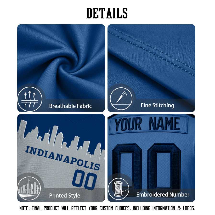 Custom Embroidered Indianapolis City Skyline Football Jersey, Personalized Football Sports T-Shirts For Men Women Youth Boy