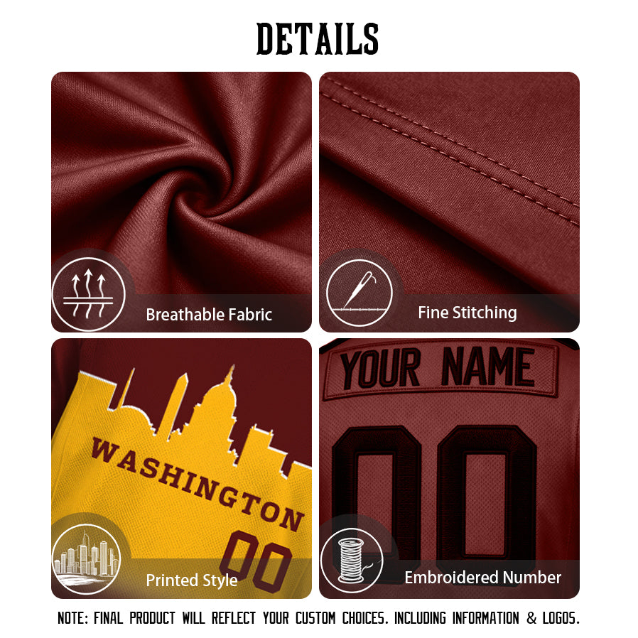 Custom Embroidered Washington City Skyline Football Jersey, Personalized Football Sports T-Shirts For Men Women Youth Boy
