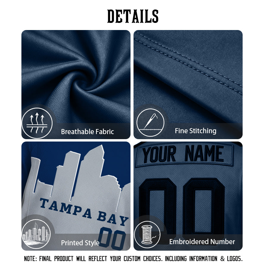 Custom Embroidered Tampa Bay City Skyline Football Jersey, Personalized Football Sports T-Shirts For Men Women Youth Boy