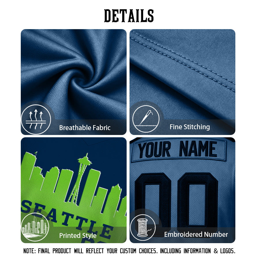 Custom Embroidered Seattle City Skyline Football Jersey, Personalized Football Sports T-Shirts For Men Women Youth Boy