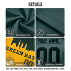 Custom Embroidered Green Bay City Skyline Football Jersey, Personalized Football Sports T-Shirts For Men Women Youth Boy