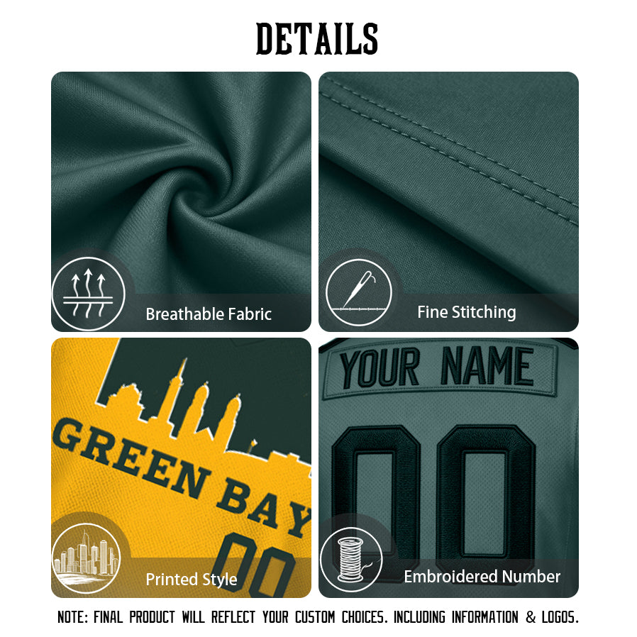 Custom Embroidered Green Bay City Skyline Football Jersey, Personalized Football Sports T-Shirts For Men Women Youth Boy