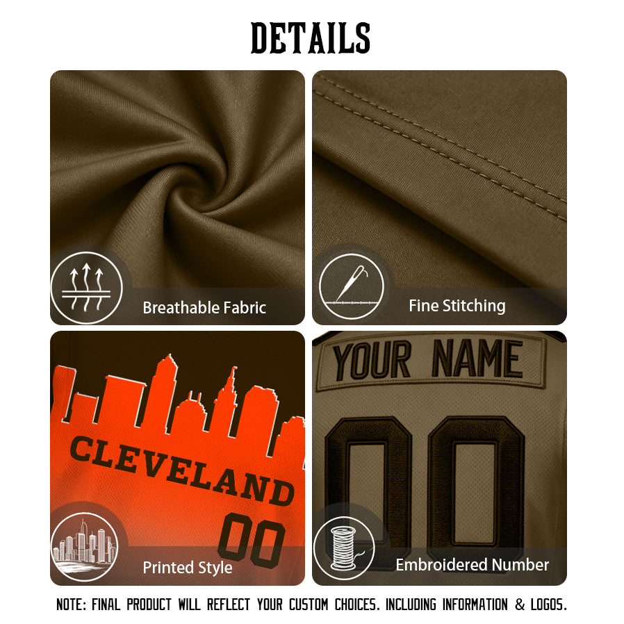 Custom Embroidered Cleveland City Skyline Football Jersey, Personalized Football Sports T-Shirts For Men Women Youth Boy