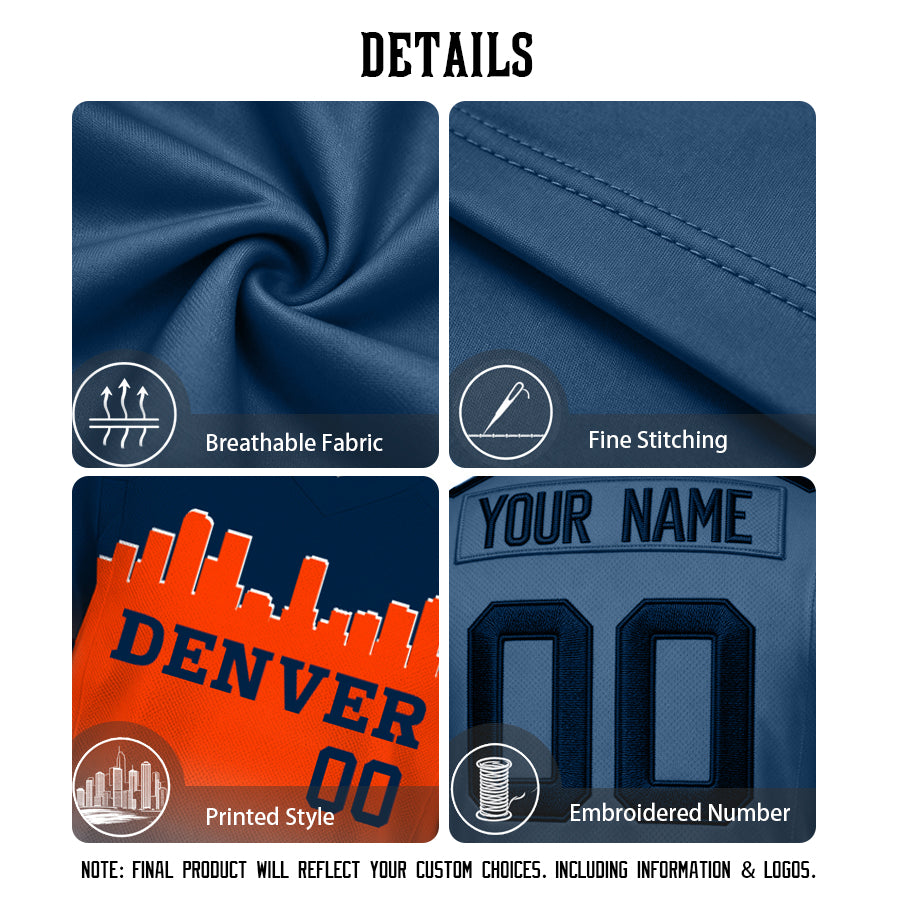 Custom Embroidered Denver City Skyline Football Jersey, Personalized Football Sports T-Shirts For Men Women Youth Boy