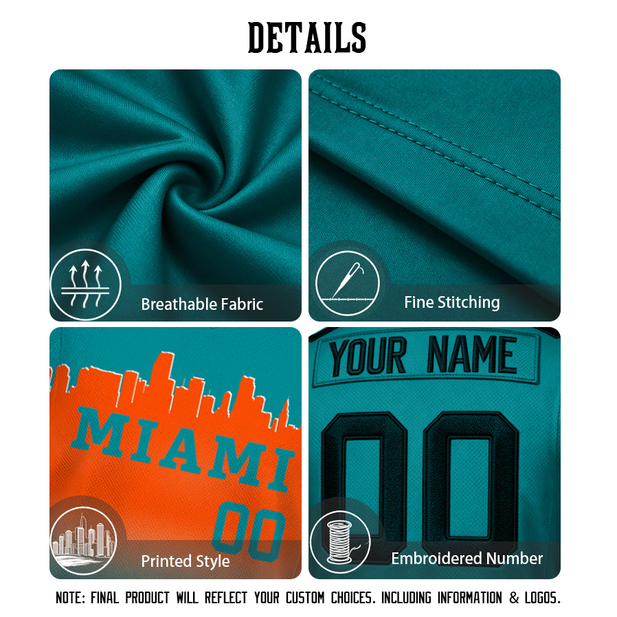 Custom Embroidered Miami City Skyline Football Jersey, Personalized Football Sports T-Shirts For Men Women Youth Boy