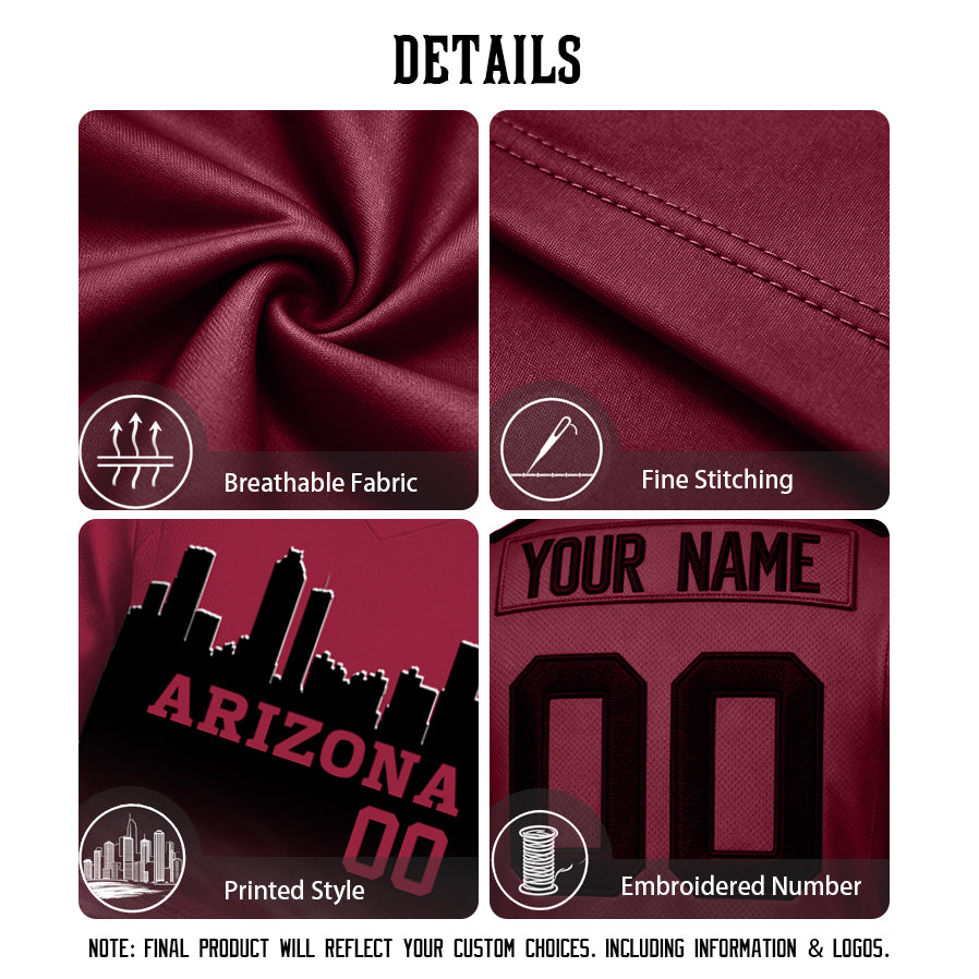Custom Embroidered Arizona City Skyline Football Jersey, Personalized Football Sports T-Shirts For Men Women Youth Boy