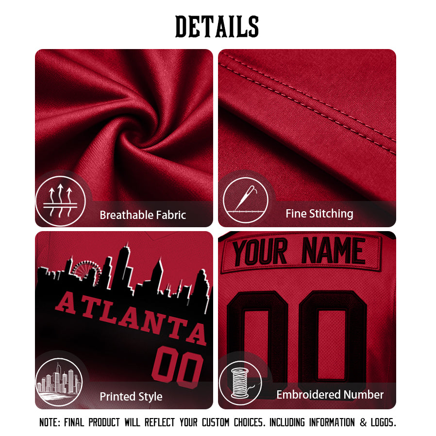 Custom Embroidered Atlanta City Skyline Football Jersey, Personalized Football Sports T-Shirts For Men Women Youth Boy