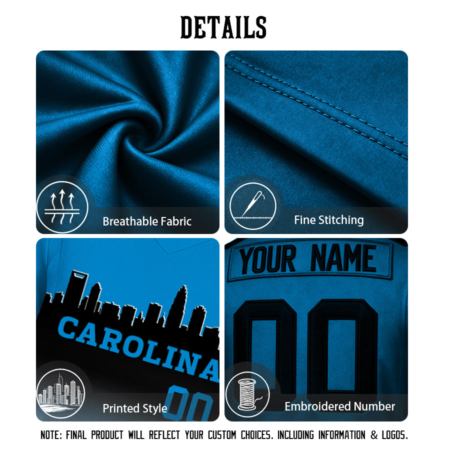 Custom Embroidered Carolina City Skyline Football Jersey, Personalized Football Sports T-Shirts For Men Women Youth Boy