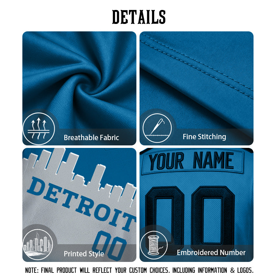 Custom Embroidered Detroit City Skyline Football Jersey, Personalized Football Sports T-Shirts For Men Women Youth Boy