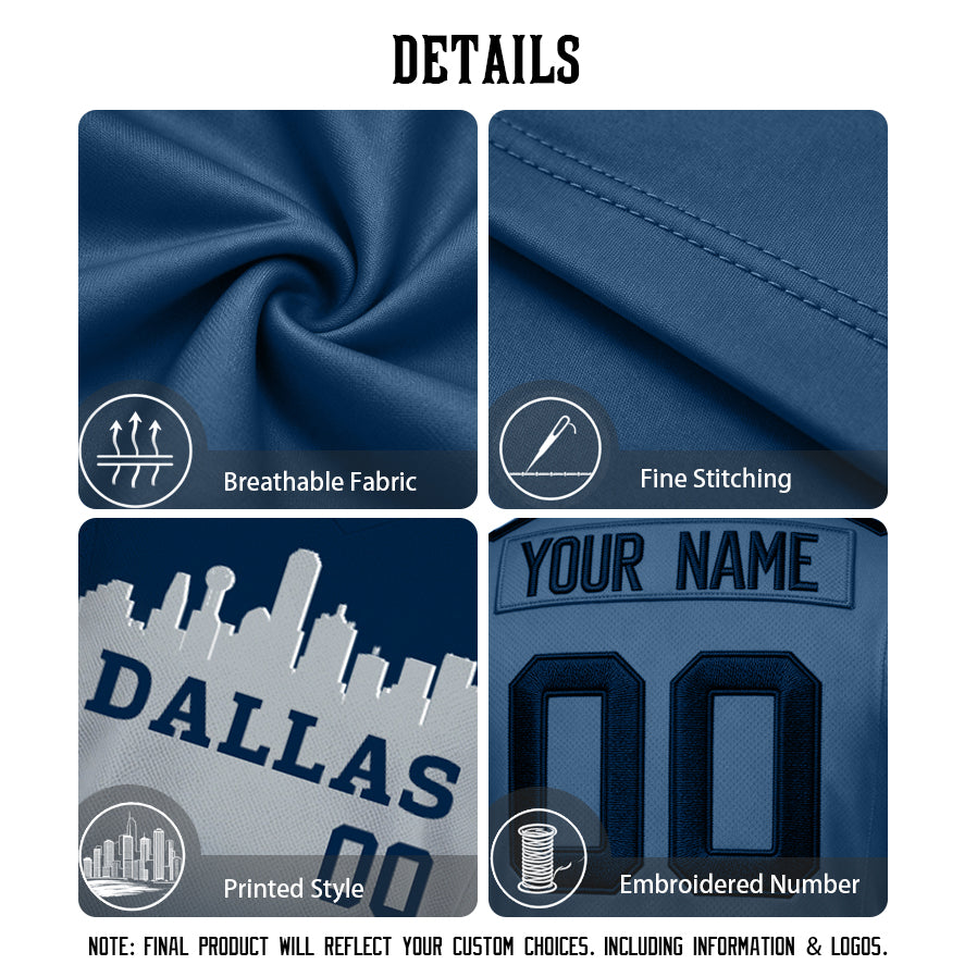 Custom Embroidered Dallas City Skyline Football Jersey, Personalized Football Sports T-Shirts For Men Women Youth Boy