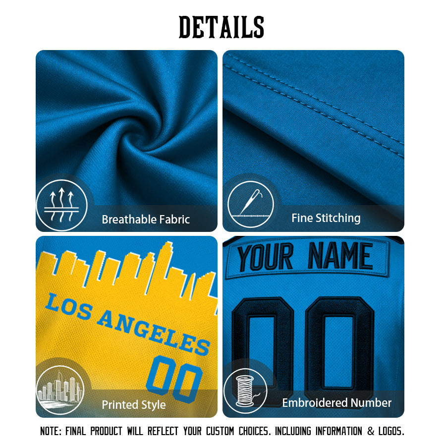 Custom Embroidered Los Angeles City Skyline Football Jersey, Personalized Football Sports T-Shirts For Men Women Youth Boy